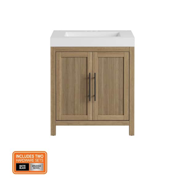 Cargrove 30 in. Single Sink Oak Bath Vanity with White Resin Composite Top (Assembled)