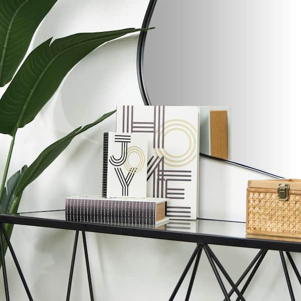 Litton Lane Rectangle Wooden Home, Joy Faux Storage Book Box with Striped Spine and Gold Accents (Set of 3)