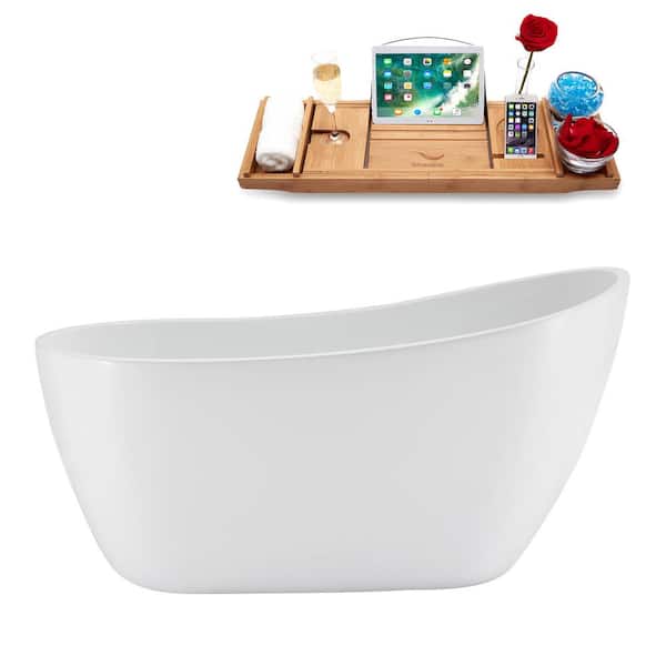 Streamline 55 in. x 28 in. Acrylic Freestanding Soaking Bathtub in Glossy White With Matte Oil Rubbed Bronze Drain
