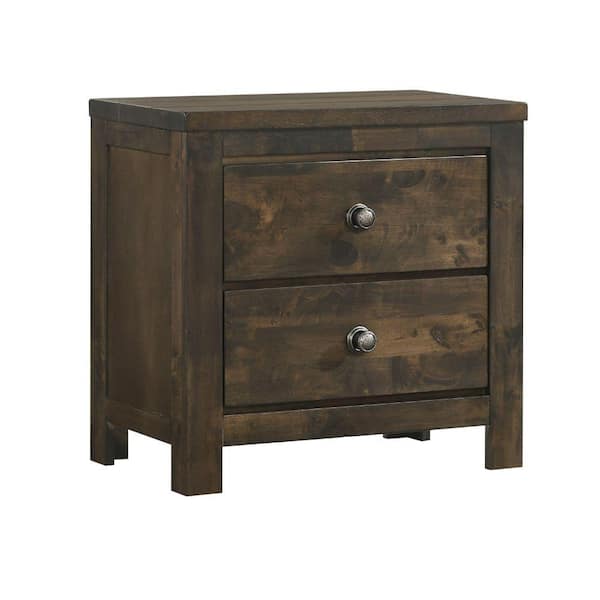 Benjara 26.38 in. 2-Drawer Brown Wooden Nightstand