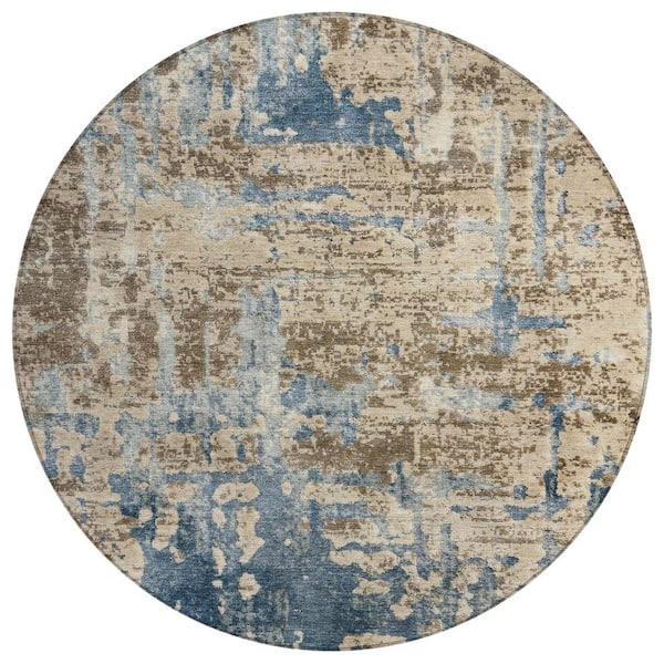 Chantille Machine Washable Indoor/Outdoor Abstract ACN2750 Brown 8 ft. x 8 ft. Round Rug