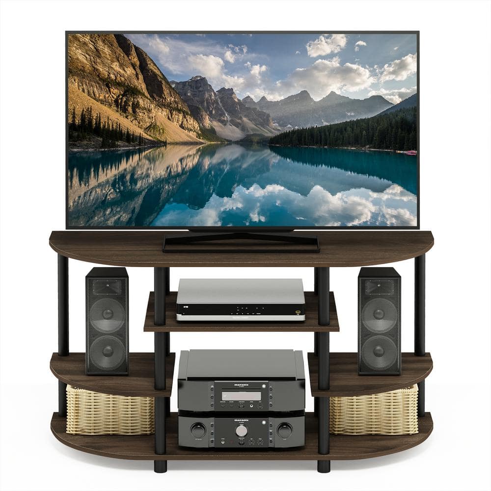Columbia Walnut & Black Easy-Assemble Corner TV Stand