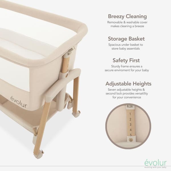 Evolur Beige Lullaby Portable Bassinet with wheels 3993EV-BG