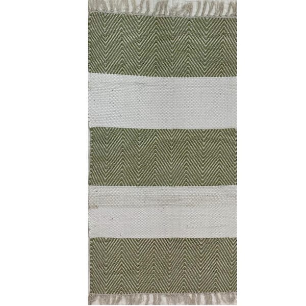 Lr Home Accord Green Off White 2 Ft 3, Striped Cotton Area Rugs
