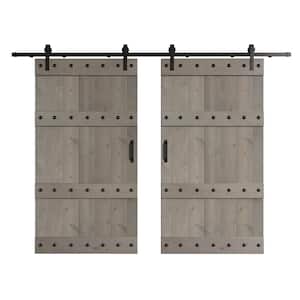 Castle Series 84 in. x 84 in. Light Grey DIY Knotty Wood Double Sliding Barn Door with Hardware Kit