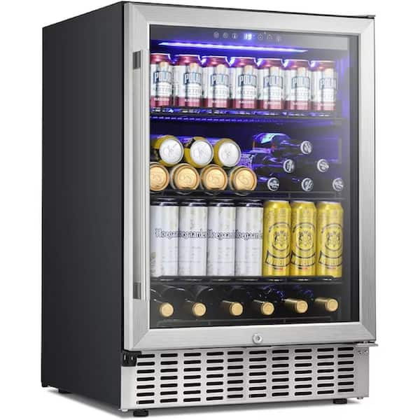 23.43 in. Single Zone 46-Bottle Built-In and Freestanding Beverage and Wine Cooler in Blue LED in Stainless Steel Silver