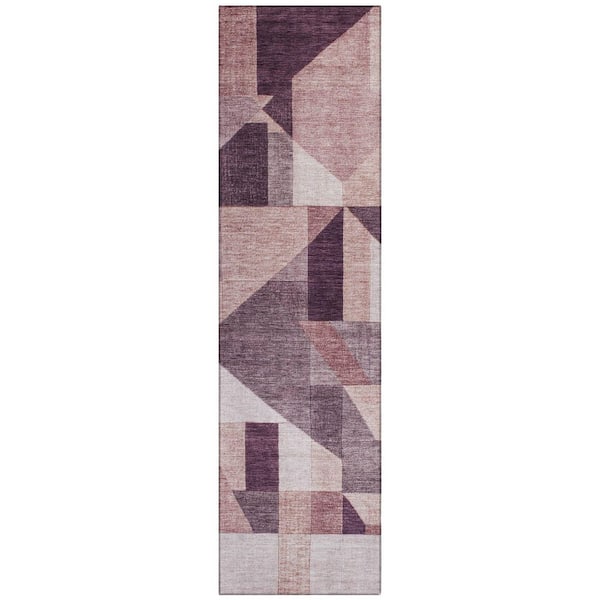 Chantille Machine Washable Indoor/Outdoor Abstract ACN2365 Eggplant 2 ft. x 7 ft. Runner Rug