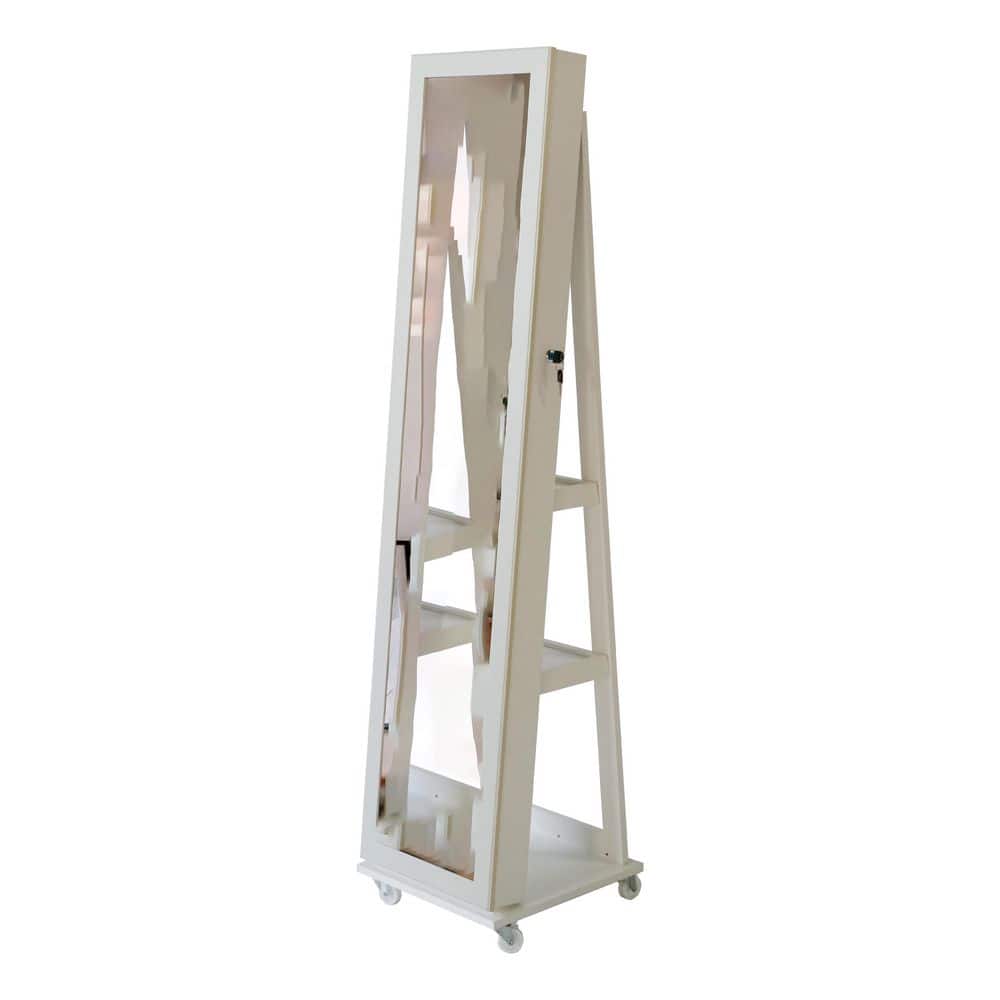 Hot Sale 360° Swivel White Wood Jewelry Box Cabinet With Full Length Mirro