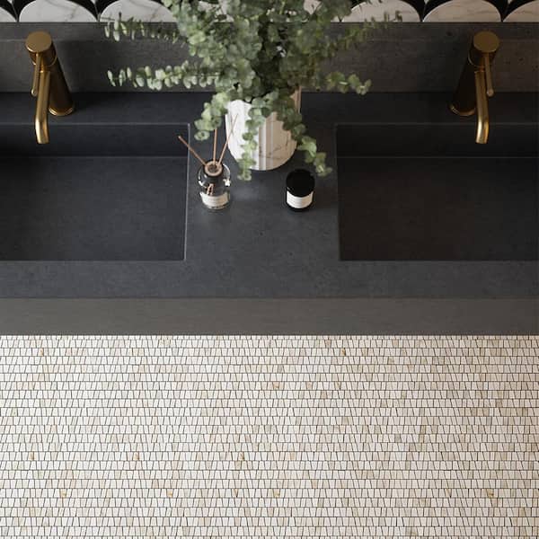 Take Home Tile Sample - Trapezium White/Gold 4.5 in. x 4.5 in.Geometric Polished Calacatta Thassos/Dolomite/Marble