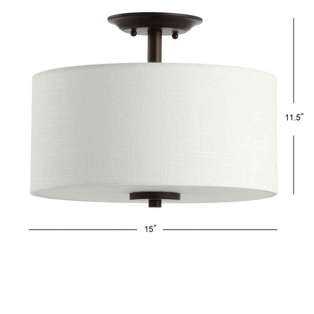 Elegant 15" Drum Linen Shade LED Semi-Flush Mount in Oil Rubbed Bronze