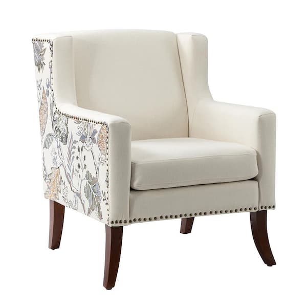JAYDEN CREATION Gerry Grey Upholstered Armchair with Nailhead Trim Design and Solid Wood Legs