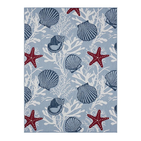 Hampton Bay Poolside Sea 5 ft. 3 in. x 7 ft. Indoor/Outdoor Area Rug