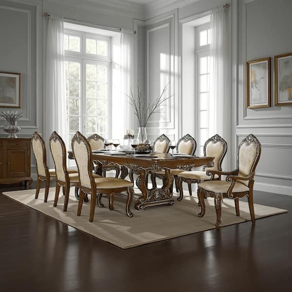 Maver Oak Brown and Silver Wood 44 in. 4 Legs Dining Table Seats 12