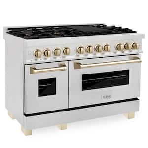 Autograph Edition 48 in. 7 Burner Double Oven Dual Fuel Range in Fingerprint Resistant Stainless Steel and Polished Gold