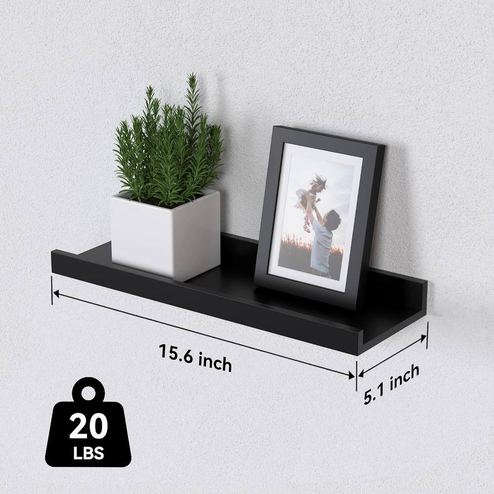 Set of 6 Black MDF Floating Wall Shelves with Ledge