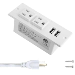 Desktop Power Strip with 2 Outlets 2 USB 2.1 Amp Insert Mounting Built in Desk Table Sofa Cabinet Nightstand, White