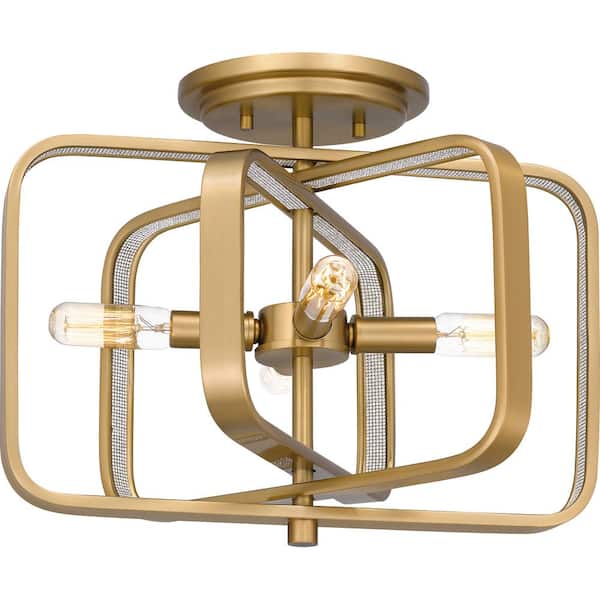 Quoizel Dupree 14 in. 4-Light Brushed Weathered Brass Semi-Flush Mount