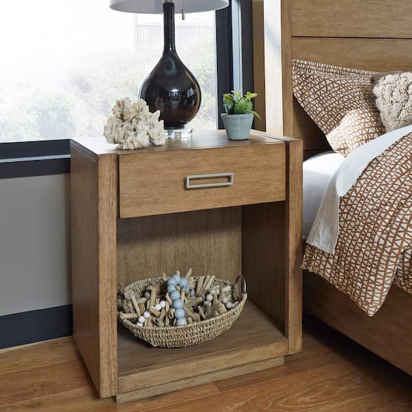 HOMESTYLES Big Sur 1-Drawer Brown Nightstand Measures 28 in. H x 24 in. W x 16 in. D