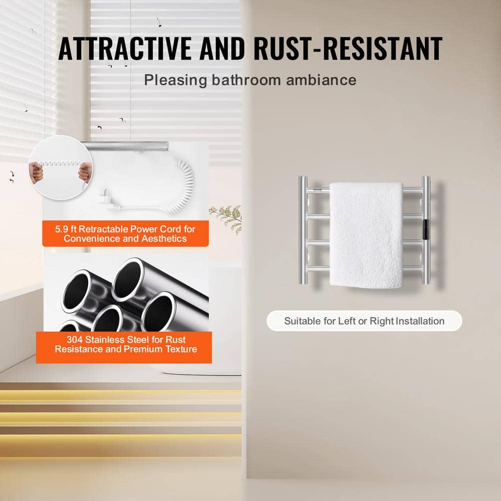 Stainless Steel Wall Mounted Heated Towel Rack with Timer