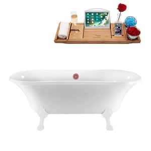 68 in. x 34 in. Acrylic Clawfoot Soaking Bathtub in Glossy White with Glossy White Clawfeet and Matte Pink Drain