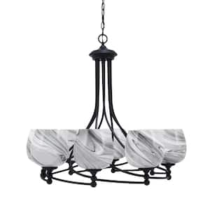 Royale 8 Light Matte Black Chandelier, Round Chandelier with 6 in. Onyx Swirl Glass Shades, No Bulbs Included