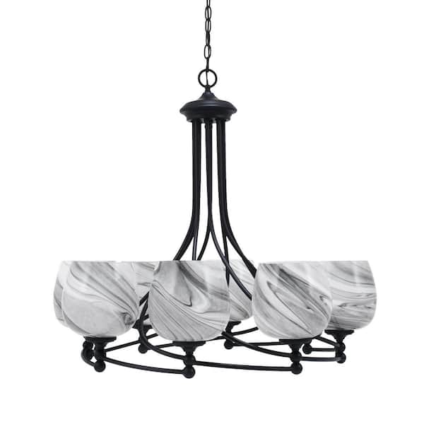 Unbranded Royale 8 Light Matte Black Chandelier, Round Chandelier with 6 in. Onyx Swirl Glass Shades, No Bulbs Included