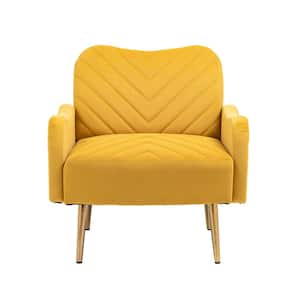Mustard Velvet Accent Chair with Golden Feet for Living room