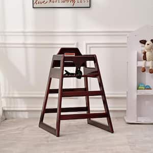 Mahogany Pine Baby High Chair with Adjustable Straps, Perimeter Guardrails