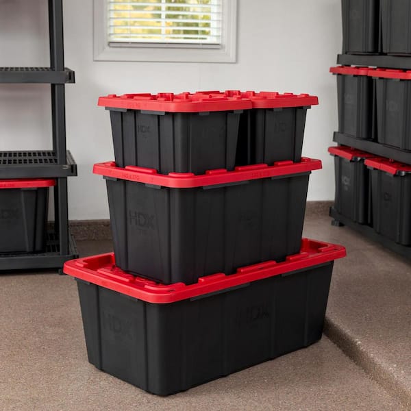 HDX 40 Gal. Tough Storage Tote in Black with Red Lid 999-40G-HDX-R