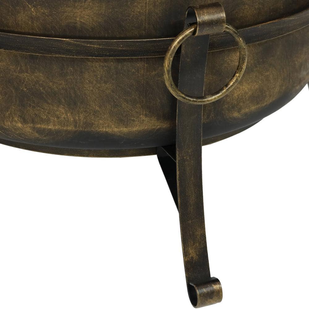 24-Inch Dark Bronze Steel Cauldron Fire Pit with Spark Screen