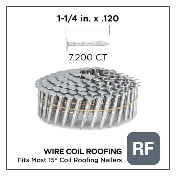 1-1/4 in. x 0.120-Gauge Hot Dipped Galvanized Ring Shank Wire Coil Roofing Nails (7200 per Box)