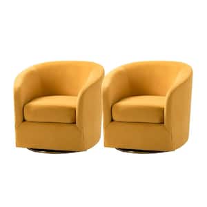 Estefan Mustard Polyester Arm Chair with Swivel (Set of 2)