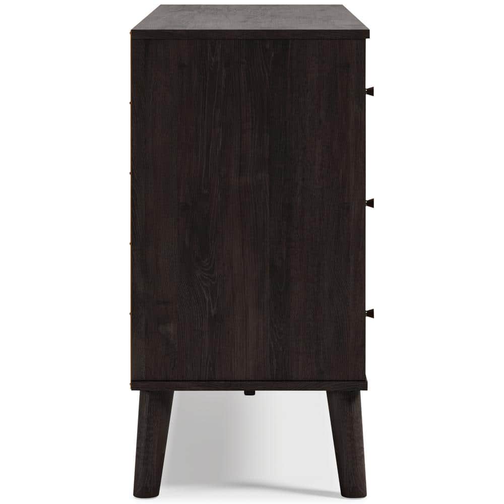 Piperton 6-Drawer Black and Light Brown Dresser