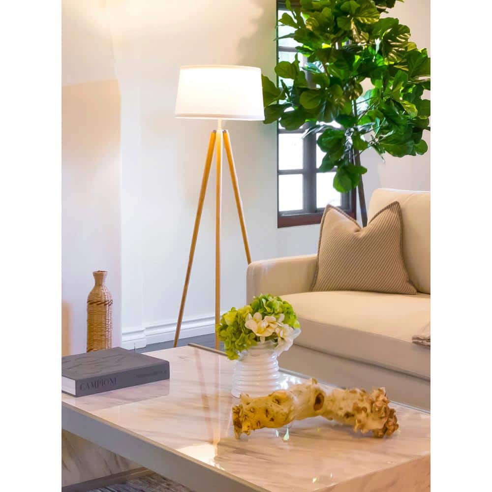 Emma LED Tripod Natural Wood Floor Lamp for Kids' Nursery