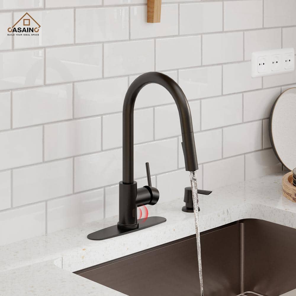 Matte Black Stainless Steel Touchless Kitchen Faucet with Pull-out Spray