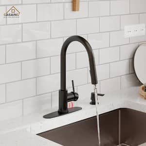 Single Handle Smart Touchless Pull-Down Sprayer Kitchen Faucet with Deck Plate in Matte Black
