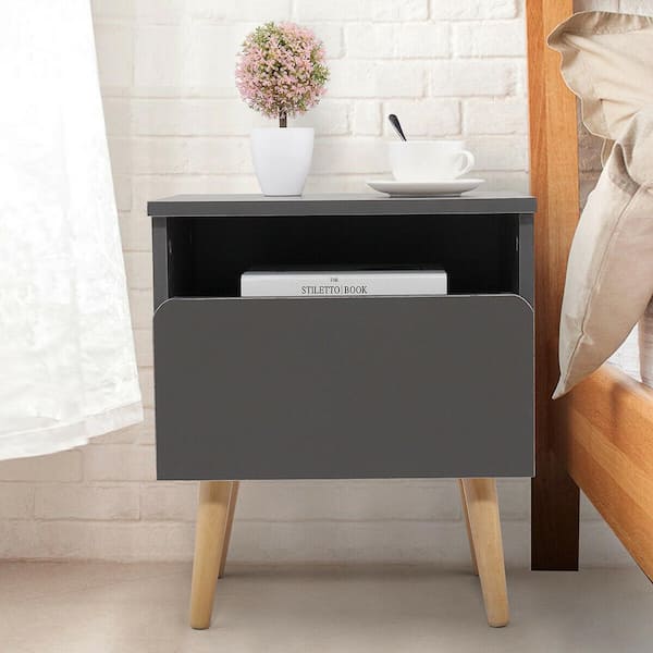 CIPACHO 1-Drawer Silver Gray MDF Nightstand ( H 18.1 x W 11.8 x D 15.6 ) in.