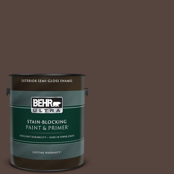 BEHR ULTRA 1 gal. #PPF-51 Dark Walnut Semi-Gloss Enamel Exterior Paint & Primer
