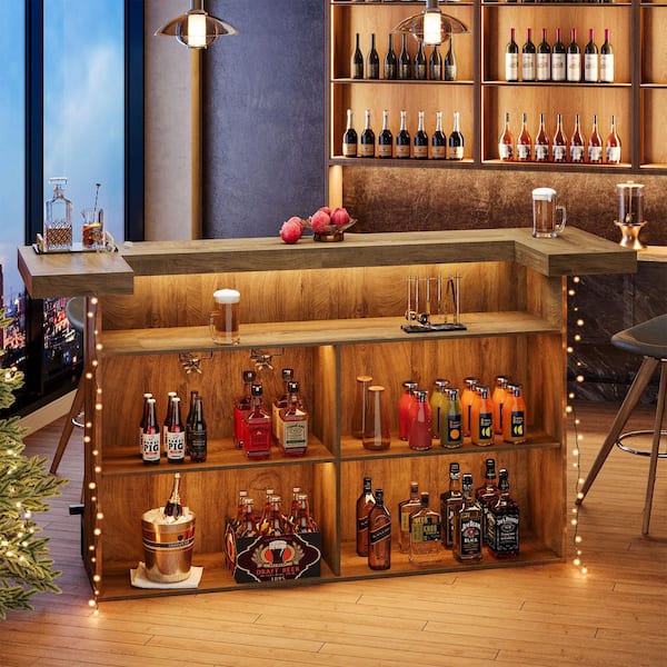 BYBLIGHT Kearsten 43.5 in. Wooden Bar Table with 5 Muti-Bottle