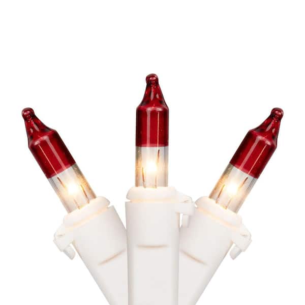 Incandescent Mini Christmas Light Set - Clear with Red Tips - 10' White Wire - 50ct