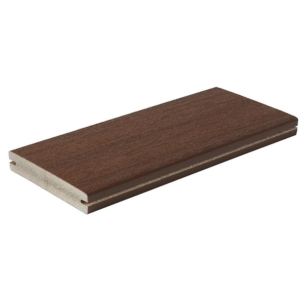 Fiberon Symmetry 1 in. x 5-2/5 in. x 1 ft. Burnt Umber Grooved Edge Capped Composite Decking Board Sample