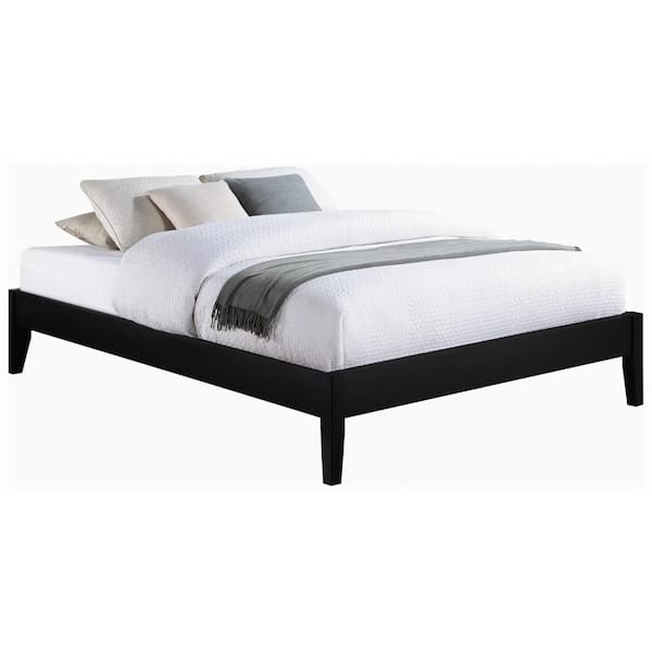 Benjara Cavi Black Wood Frame King Size Platform Bed with Low Profile Tapered Legs