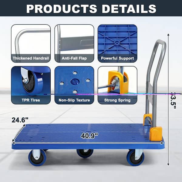 Huluwat Blue 1320 lb. D-Handle Foldable Push Hand Truck with 360