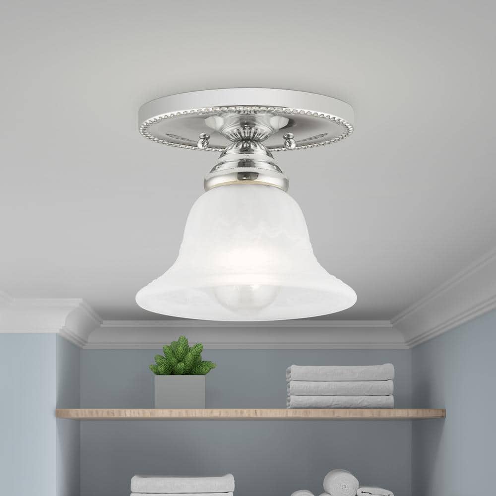 Edgemont Polished Chrome 7" Flush Mount with White Alabaster Glass