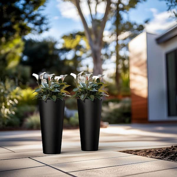 Sapcrete 8 in. Medium Charcoal Black Concrete Round planter / Pot with drainage holes (Set of 2)