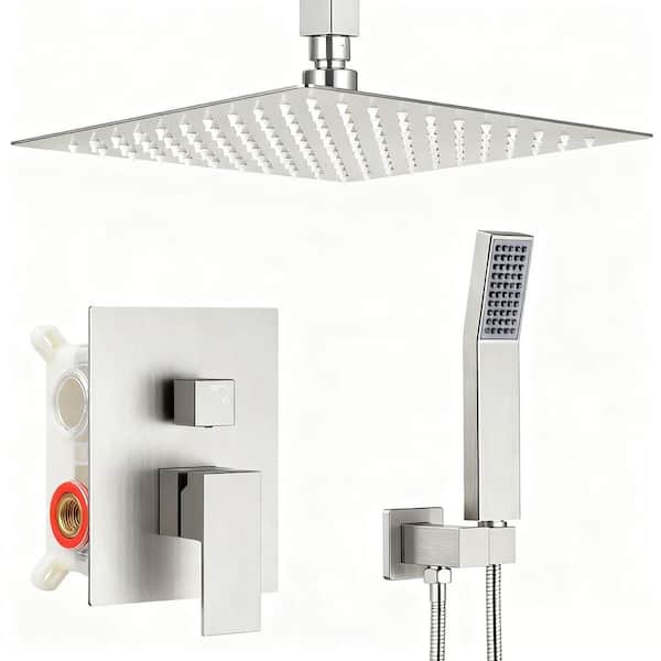 Single Handle 2-Spray Shower Faucet 1.8 GPM with Pressure Balance, Thermostatic, Anti-Scald in Brushed Nickel