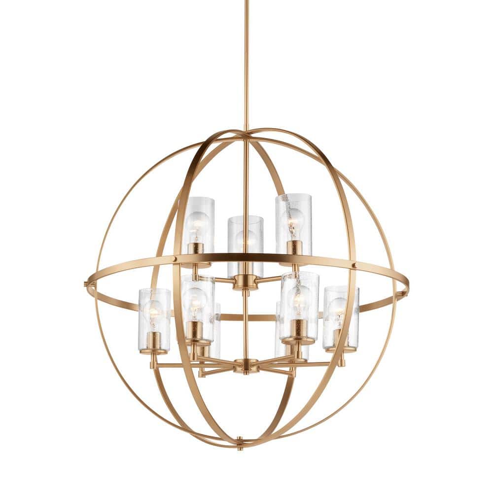 Alturas Satin Brass 9-Light Chandelier with Clear Seeded Glass Globes