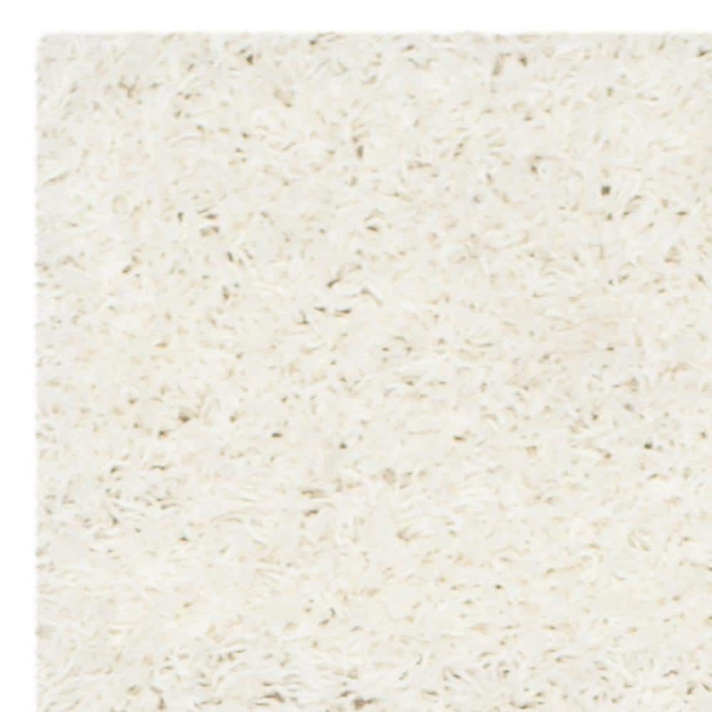 Plush White Synthetic 27'' Hand-Knotted Shag Runner Rug