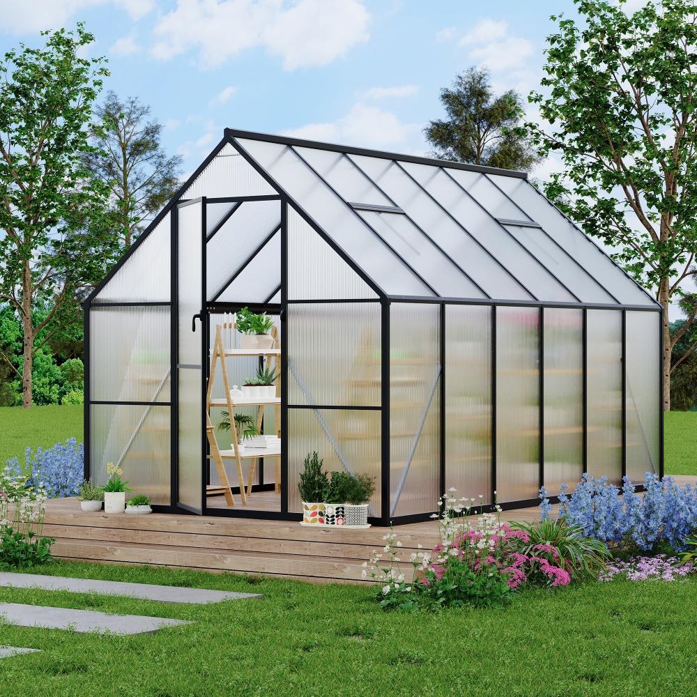 Heavy Duty Aluminum Polycarbonate Greenhouse 8x14 FT Large Walk-in Outdoor Garden Kit, Lockable Door,for Backyard Black price history on PriceWatchPro