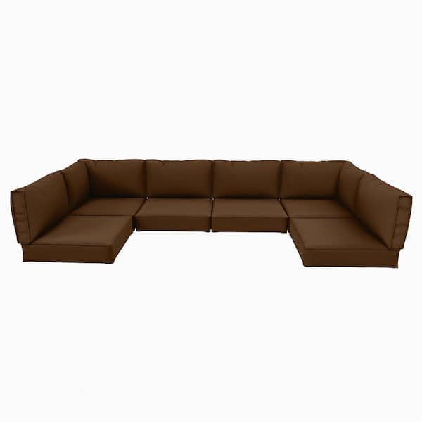 26 in. x 26 in. x 5 in. (14-Piece) Deep Seat Outdoor Sectional Cushion Set Waterproof Replacement Cushions Chocolate